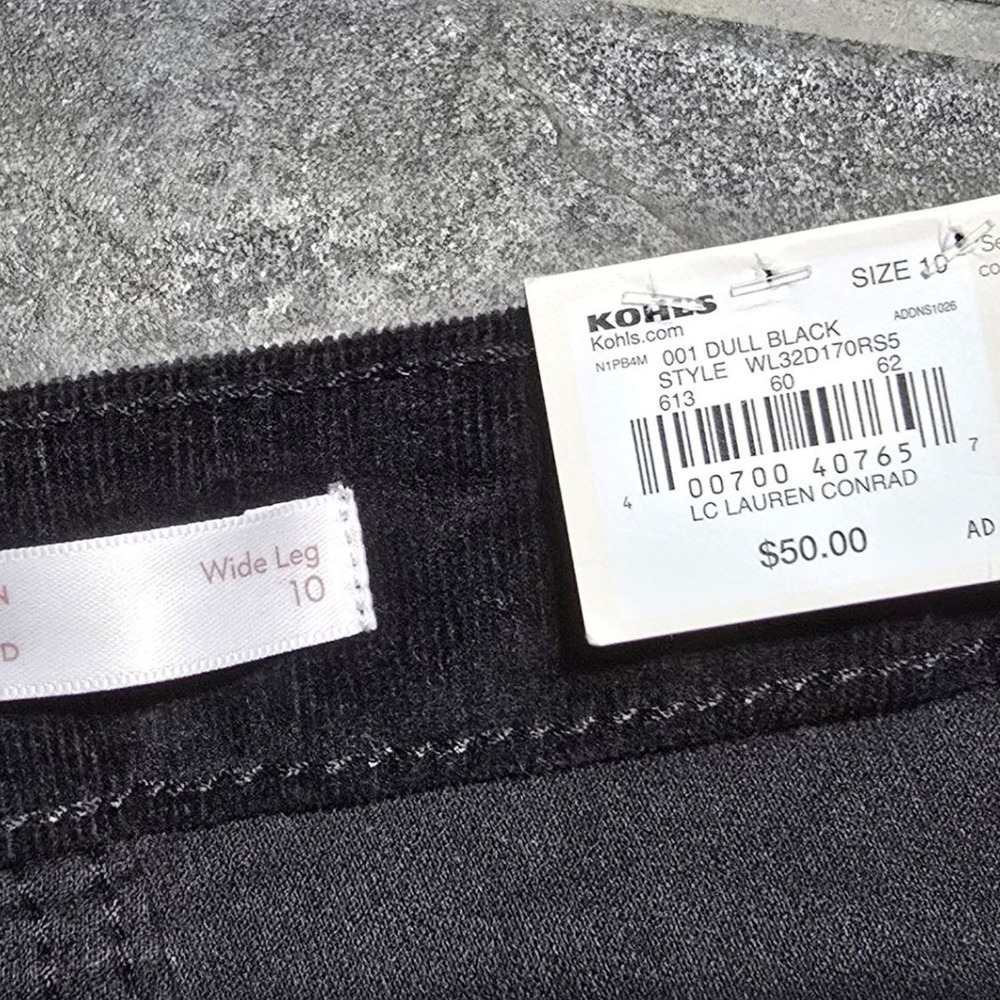 new LC Lauren Conrad Wide Leg  pants womens 10 Black Corduroy High Rise - Picture 5 of 7